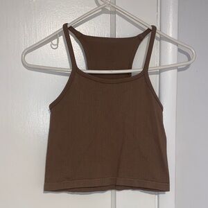 Brown Ribbed Tank Top with Racerback